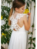 Ivory Lace Chiffon Cross Back Bohemian Flower Girl Dress